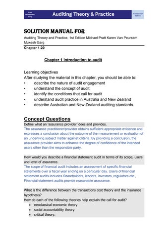 Solution Manual For Auditing Theory and Practice, 1st Edition Michael PrattKaren Van PeursemMukesh G