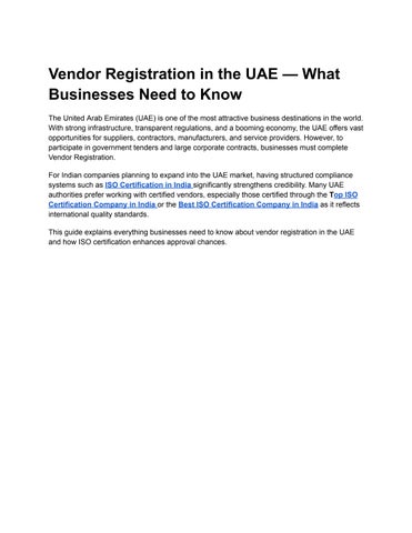 Vendor Registration in the UAE — What Businesses Need to Know