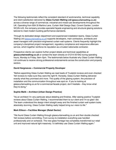 Glass Curtain Walling Ltd (glasscurtainwalling.co.uk)_Reviews_Testimonials