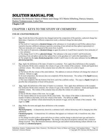 Solution Manual for Chemistry The Molecular Nature of Matter and Change 3CE Martin Silberberg, Patri