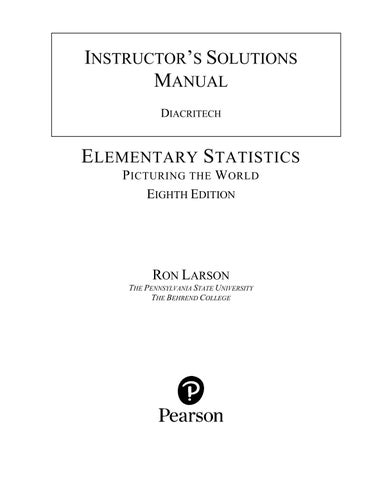 Solution Manual For Elementary Statistics Picturing the World, 8th Edition by Ron Larson