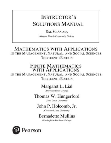 Solution Maual For Mathematics with Applications In the Management, Natural, and Social Sciences, 13