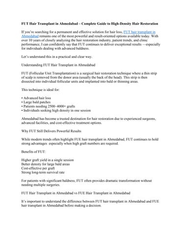 FUT Hair Transplant in Ahmedabad for High-Density, Natural & Long-Lasting Hair Restoration