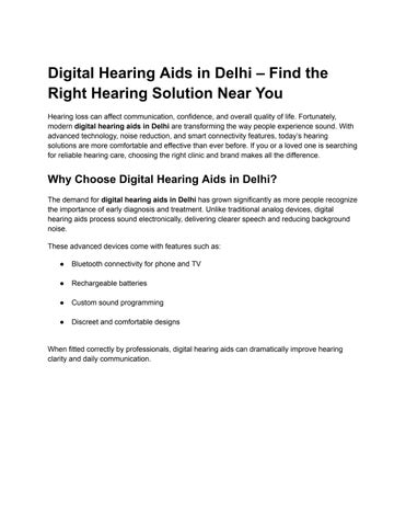 Digital Hearing Aids in Delhi – Find the Right Hearing Solution Near You
