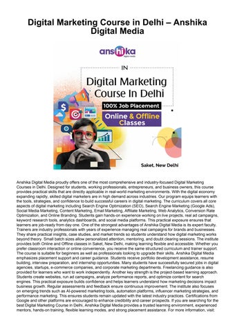 Digital Marketing Course Institute In Delhi - Anshika Digital Media 