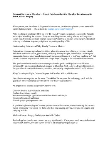 CataractCataract Surgeon in Chembur | Expert Ophthalmologist Chembur Surgeon in Chembur