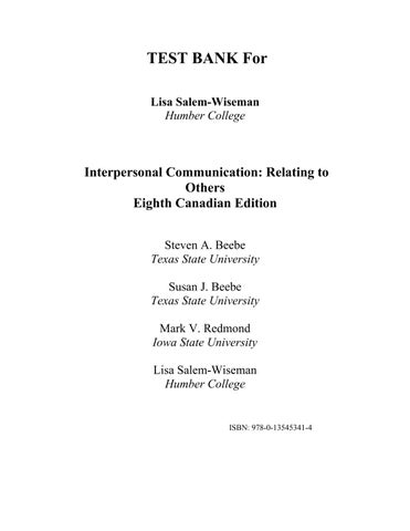 Test Bank For Interpersonal Communication Relating to Others, 8th Edition by Steven A. Beebe, Susan 