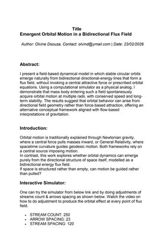 New Gravity Theory. Emergent Orbital Motion in Bidirectional Flux Field.