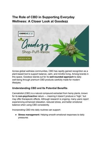 The Role of CBD in Supporting Everyday Wellness: A Closer Look at Goodezz