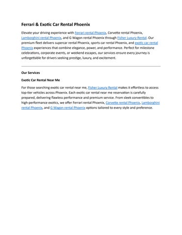 Luxury Ferrari, Corvette, Lamborghini & G Wagon Rental Phoenix AZ