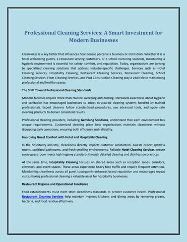 Professional Cleaning Services: A Smart Investment for Modern Businesses