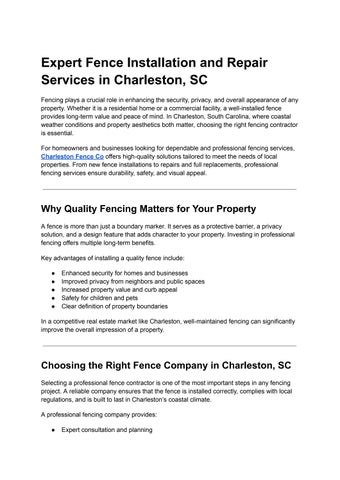 Expert Fence Installation and Repair Services in Charleston, SC