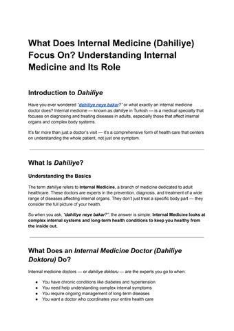What Does Internal Medicine (Dahiliye) Focus On