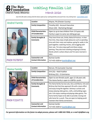 Bair Foundation Waiting Families List