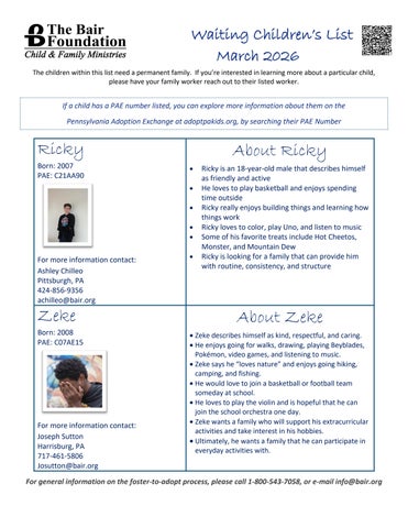 Bair Waiting Children List March 2026