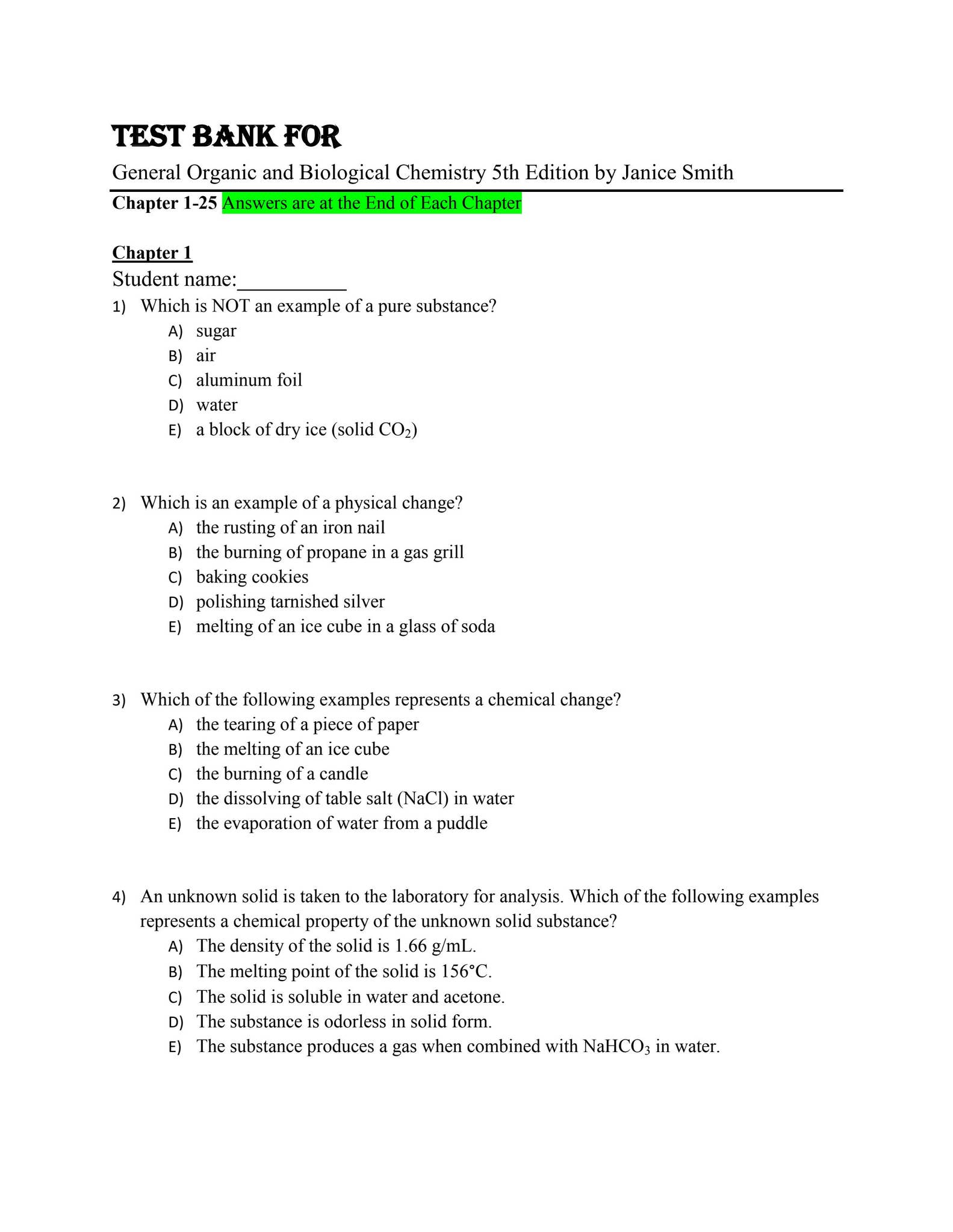 Test Bank For General Organic and Biological Chemistry 5th Edition by ...
