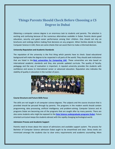 Things Parents Should Check Before Choosing a CS Degree in Dubai