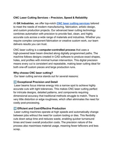 CNC Laser Cutting Services – Precision, Speed & Reliability