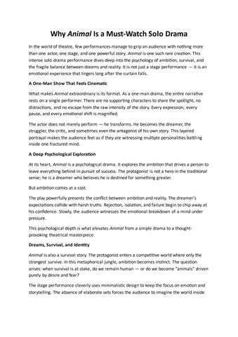 Why Animal Is a Must-Watch Solo Drama