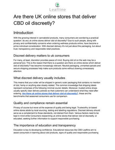 Are there UK online stores that deliver CBD oil discreetly?