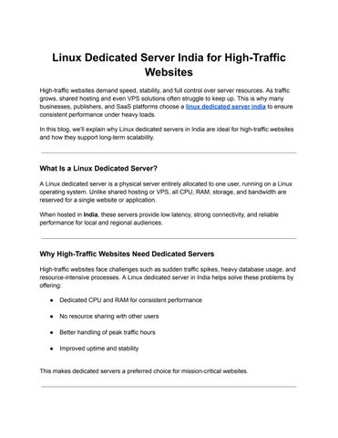 Linux Dedicated Server India for High-Traffic Websites