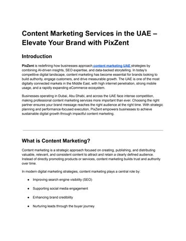 Content Marketing Services in the UAE – Elevate Your Brand with PixZent