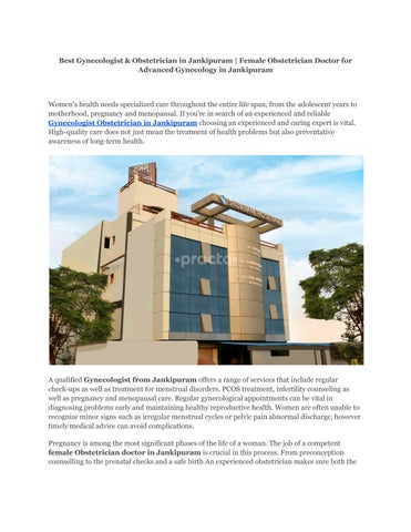 Best Gynecologist & Obstetrician in Jankipuram _ Female Obstetrician Doctor for Advanced Gynecology 