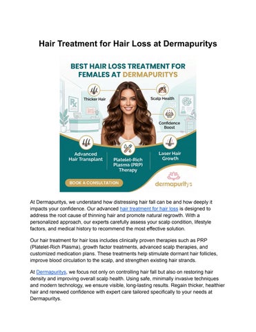 Hair Treatment for Hair Loss at Dermapuritys