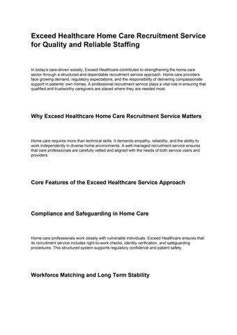 Exceed Healthcare Home Care Recruitment Service for Quality and Reliable Staffing
