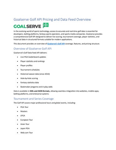 Goalserve Golf API Pricing and Data Feed Overview