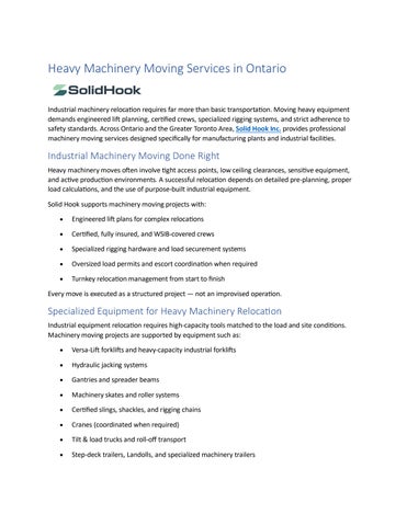 Heavy Machinery Moving Services in Ontario