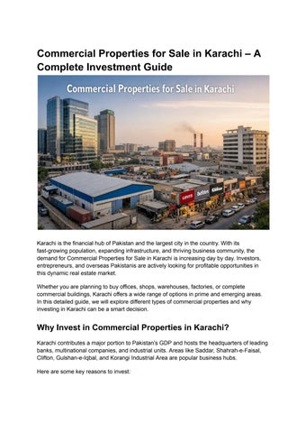 Commercial Properties for Sale in Karachi – A Complete Investment Guide