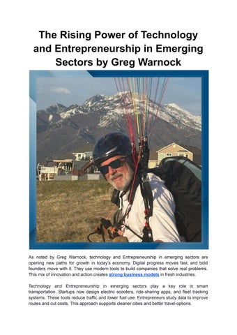 The Rising Power of Technology and Entrepreneurship in Emerging Sectors by Greg Warnock