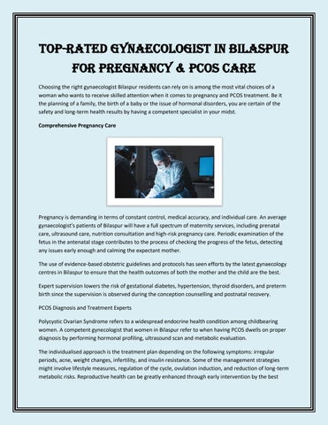 Top-Rated Gynaecologist in Bilaspur for Pregnancy & PCOS Care