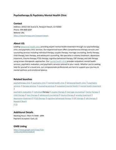 Psychotherapy & Psychiatry Mental Health Clinic