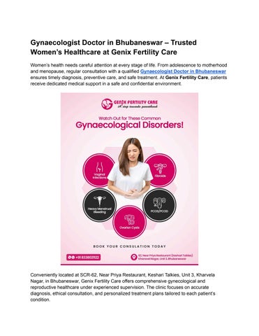 Gynaecologist Doctor in Bhubaneswar – Trusted Women’s Healthcare at Genix Fertility Care