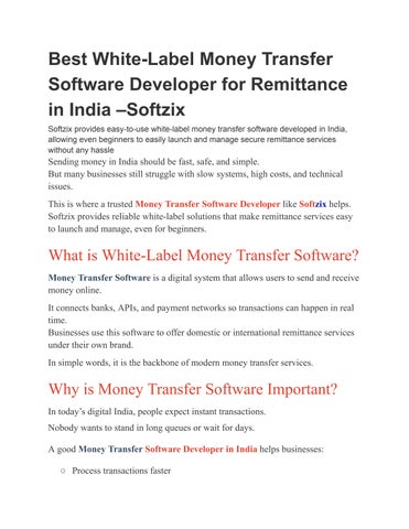 Best White-Label Money Transfer Software Developer for Remittance in India –Softzix