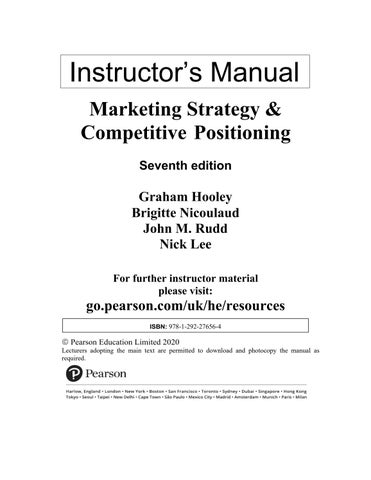 Solution Manual For Marketing Strategy and Competitive Positioning, 7th Edition by Graham Hooley, Ni