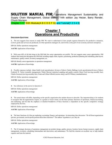 Solution Manual For Operations Management Sustainability and Supply Chain Management, Global Edition