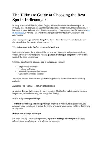 The Ultimate Guide to Choosing the Best Spa in Indiranagar