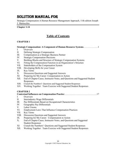 Solution Manual For Strategic Compensation A Human Resource Management Approach, 11th Edition by Jos