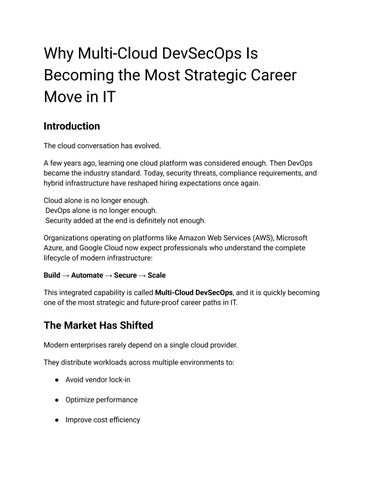 Multi-Cloud DevSecOps: The Future of Cloud Infrastructure Careers