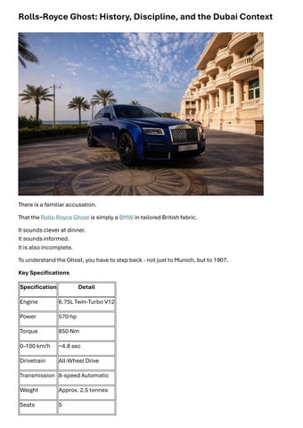 Rolls-Royce Ghost: History, Discipline and the Dubai Context