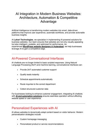 AI Integration in Modern Business Websites - Lahari Technologies