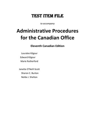 Test Bank For Administrative Procedures for the Canadian Office, Canadian Edition, 11th Edition by L