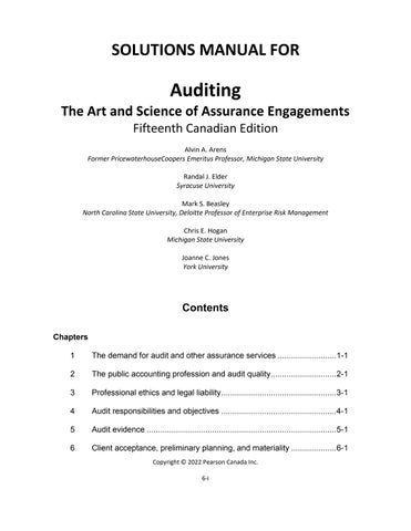 Solution Manual For Auditing The Art and Science of Assurance Engagements Canadian Edition,15th Edit