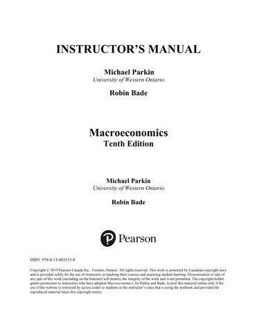 Instructor Manual For Macroeconomics Canada in the Global Environment, 10th Edition by Michael Parki