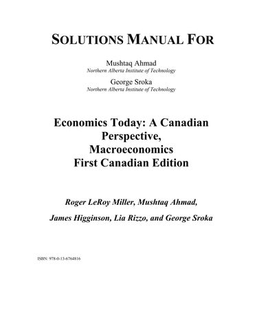 Solution Manual For Economics Today A Canadian Perspective Macroeconomics, Canadian Edition, 1st Edi