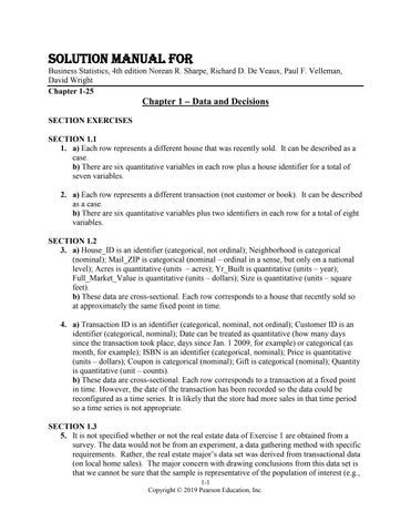 Solution Manual For Business Statistics, 4th Edition by Norean R. Sharpe, Richard D. De Veaux, Paul 