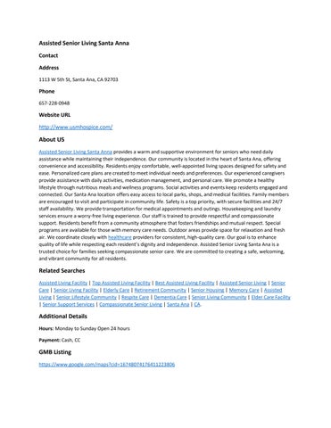 Assistеd Seniоr Livіng Santа Annа